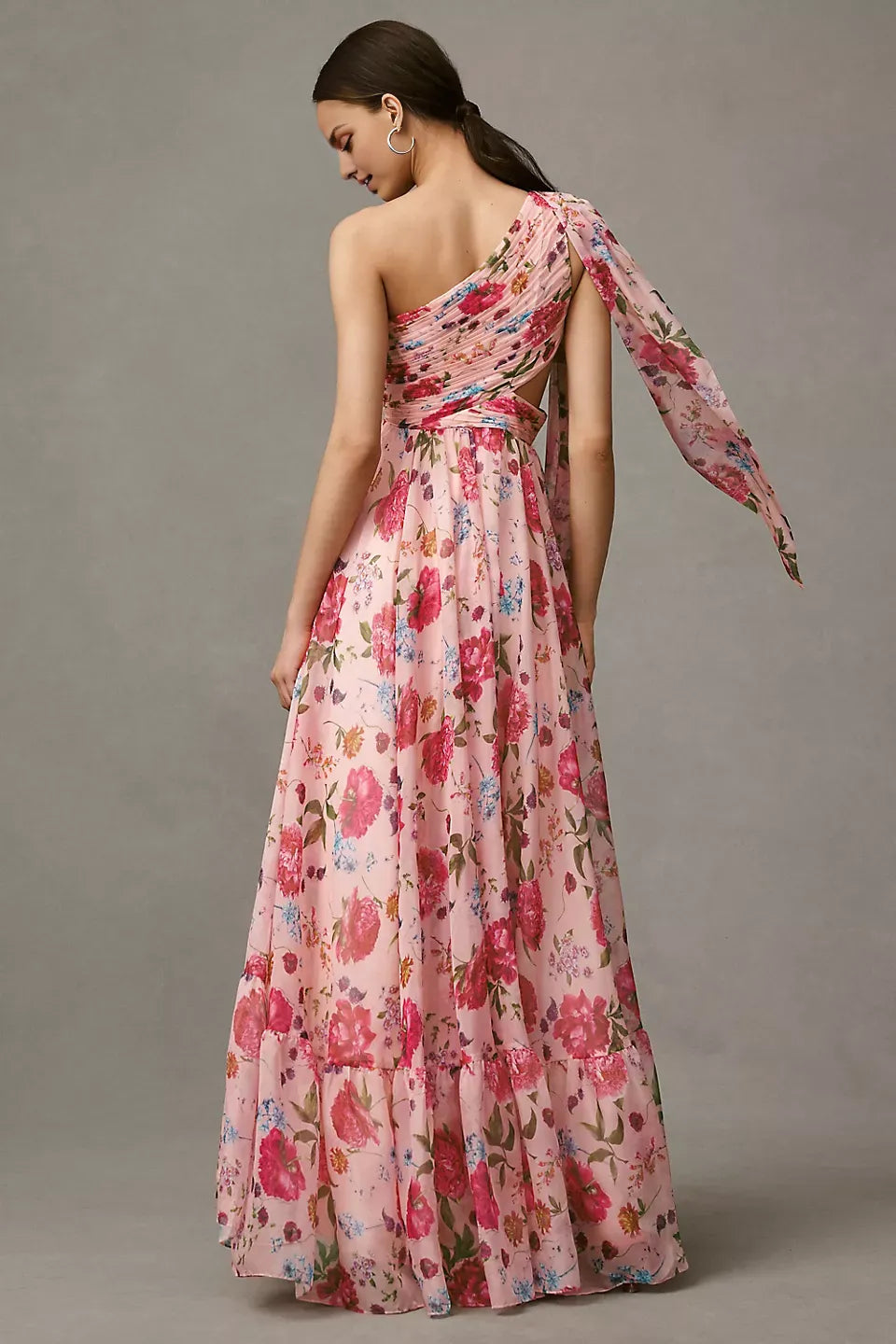 Robe Weitese A-Line asymétrique, découpe, robe longue florale romantique, sans manches, robe de bal à fente haute